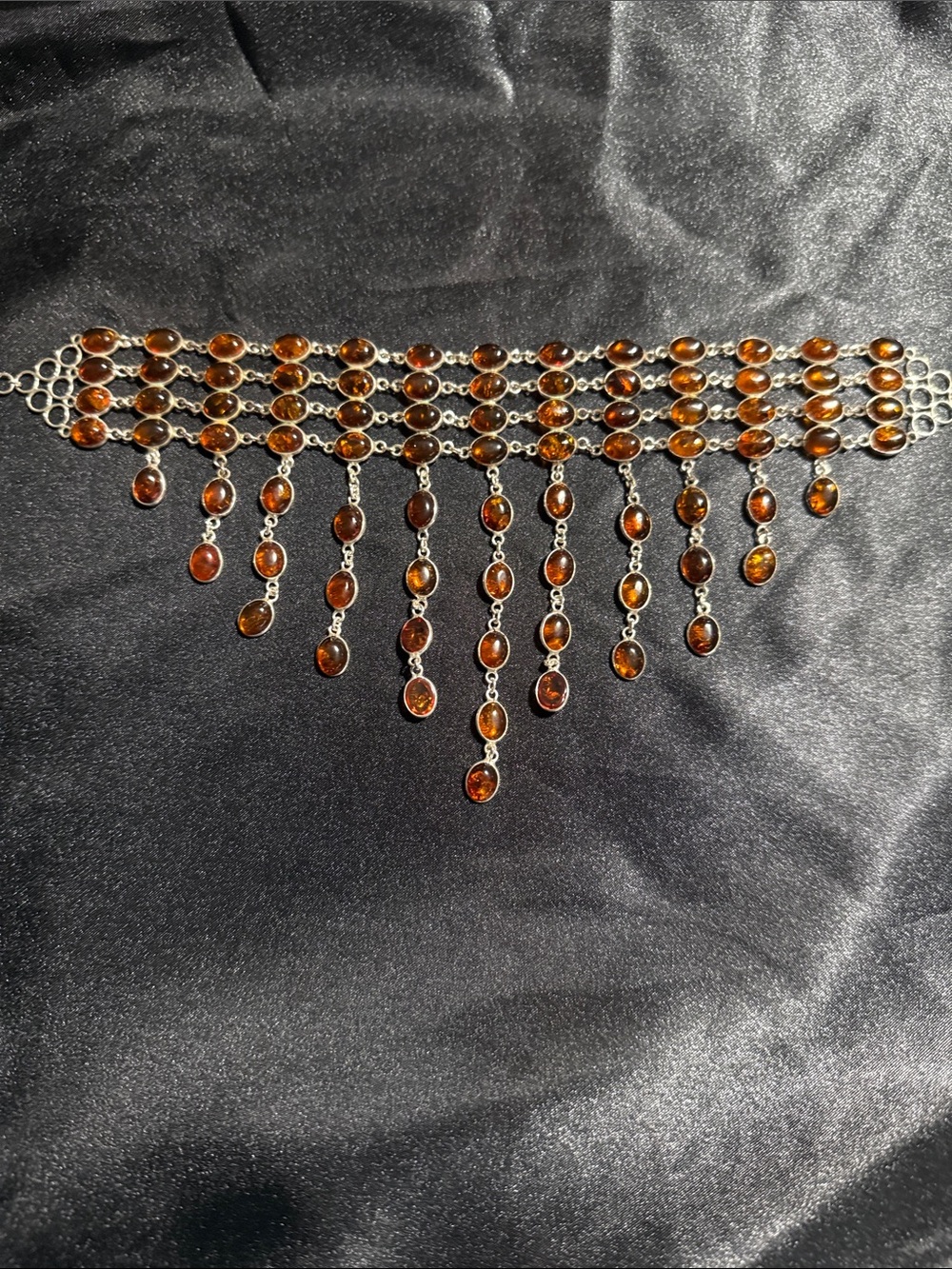 Vintage 925 Sterling Silver Baltic Amber Waterfall Fringe Necklace. - Picture 5 of 8